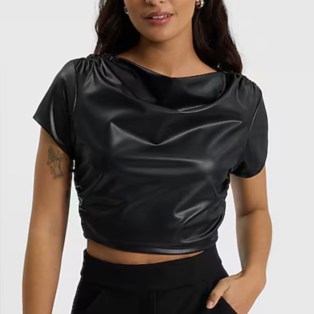 Express Black Faux Leather Blouse